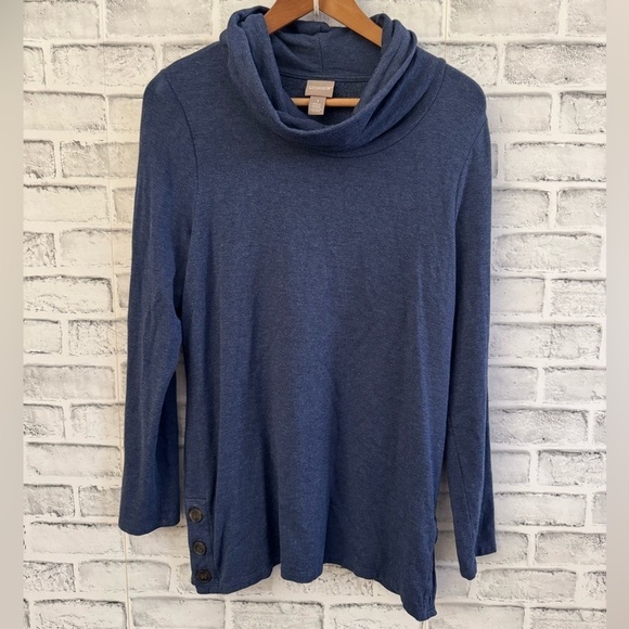 Chico's Tops - Women’s Chico’s blue colored cowl neck tunic style long sleeve soft shirt SZ 1